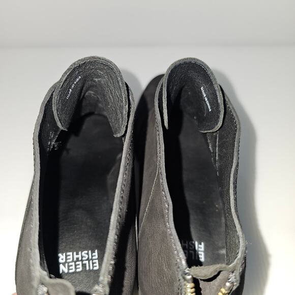 Eileen Fisher Bren Ankle Bootie Women 9 Black Leather Block Heel Fall Minimalist - Picture 10 of 14